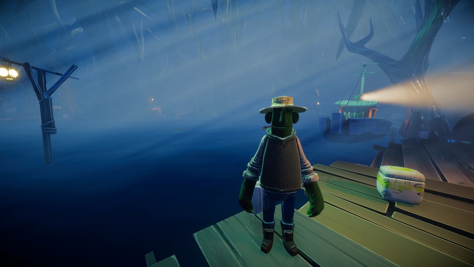 A quiet stretch of the swamp between two docks